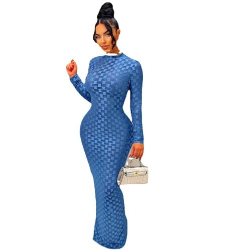 Image of Women's Casual Turtleneck Long Sleeve Elegant Long Dress Lounge Mesh Bodycon Maxi Party Dresses