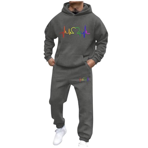 SMUXP Conjunto de chándal de 2 piezas para hombre, chaqueta de manga larga con capucha, pantalones deportivos con bolsillos, 5#Gris oscuro, 3XL