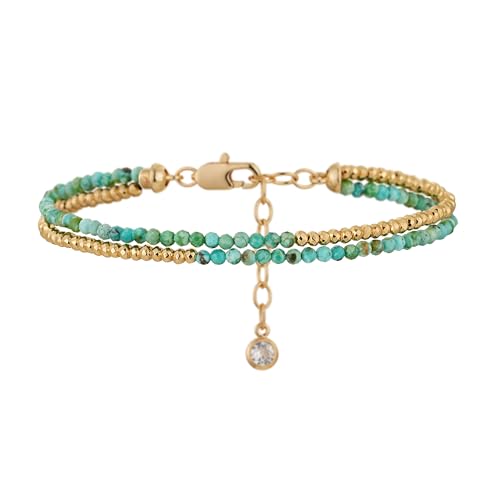 MYEARS Women Beaded Bracelet Gold Double Layer Gemstone 14K Simple Dainty Handmade Chain Everyday Boho Beach Jewelry