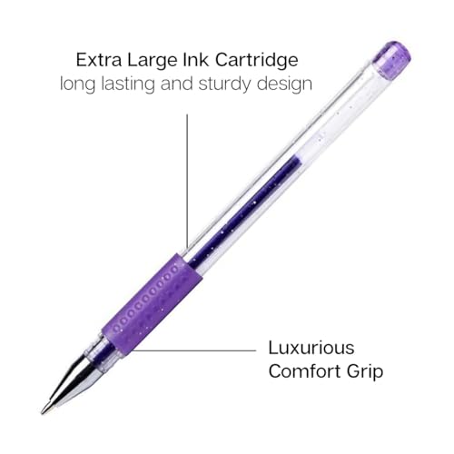 Image of KINGART Glitter Rollerball Gel Pens, 12 Sparkling Colors with Soft-Grip Comfort, XL Ink Cartridge - More Ink, Great for All Ages, Writing, Coloring, Doodling, Scrapbooking, Journaling & More