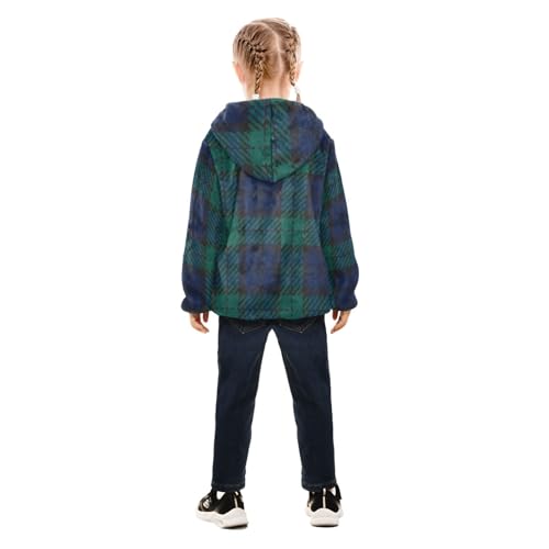 GuoChe Navy Black Green Twill Weave Buffalo Plaid Tartan Check Scotland Toddler Girl Sherpa Jacket4