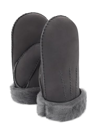 Rohn Moden Lammfell Handschuhe Arber echtes Merinolamm für Damen und Herren, Fäustlinge, Fausthandschuhe in Premiumqualität aus spanischem Merino grau Größe 7