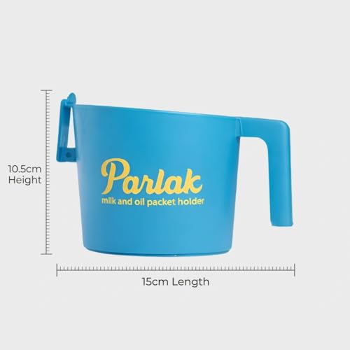 Image of Milk and Oil Packet Holder, Black Plastic Kitchen Organizer with Handle, Cylindrical Spill-Proof Pouring Container (Blue, Small)