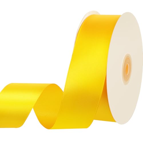 Image of woric Yellow Satin Ribbon 1 1 /2 Inch 60 Yards Yellow Bows for Fall Wreath Decor Graduation Crafts Gift Wrapping Flower Bouquet Memorials Harvest Party Halloween Holiday Decorations