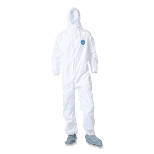 DuPont Tyvek 400 Disposable Protective Coverall with Elastic Cuffs, Attached Hood and Boots, White, Medium, 25-Pack