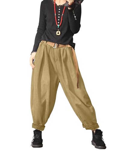 YESNO Baggy Cropped Pants for Women Casual Loose Elastic Waist Denim Trousers with Pockets PDJ