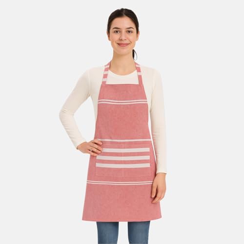 Image of Unisex Cooking Aprons | Waterproof Apron | Striped Design with 2 Front Pockets & Adjustable Neck Strap | Durable, Oil & Stain Resistant | Chef Apron for Cooking