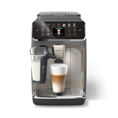 PHILIPS 4400 Series Fully Automatic Espresso Machine, LatteGo Milk System, Integrated Grinder, 12 Hot & Iced Coffee Pre-Sets, Quick Start, SilentBrew, 15-Bar Pressure, Black Chrome (EP4444/90)