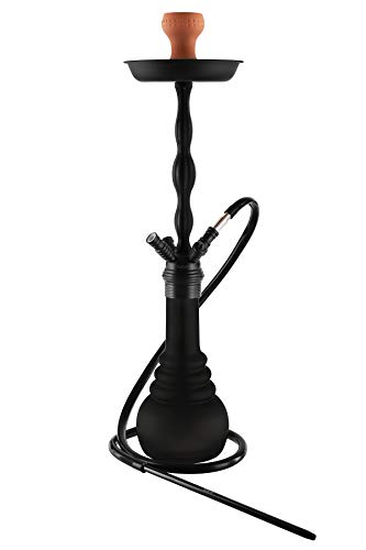 Kaya Shisha Waterpipe Hookah Black Neon SPN 630 L, with black silicon smoke column, black silicone hose and mouthpiece