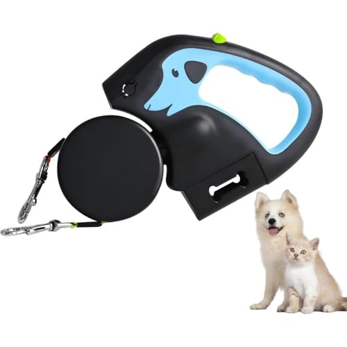 SearEase 犬 リード 2頭引き 3m伸びる LED ライト付き 反射 多機能 360°回転 絡まない 多頭飼い用 150kgの牽引力 丈夫 おしゃれ 自動巻き取り式 犬用リード 小型犬・中型犬・大型犬 しつけ 夜道 散歩 犬猫 (ブルー)