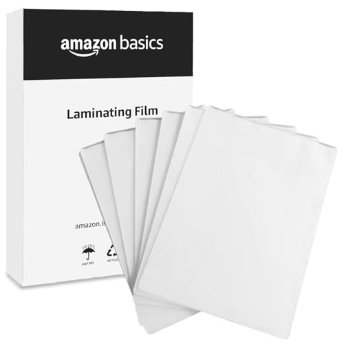 Image of Amazon Basics A4 Laminating Pouches | Premium Quality, Clear Glossy Finish, Waterproof | Perfect for Document & Certificate Protection (Pack of 100)