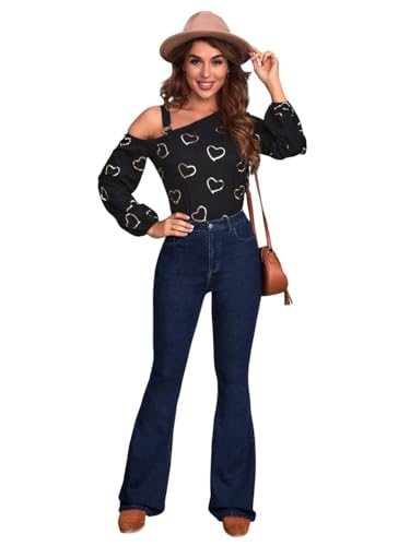 Image of KOTTY Women's High Waist Jeans||Flared Bell Bottom Bootcut||Wide Leg Stretch Denim - Perfect for Travel, Party & Everyday Use