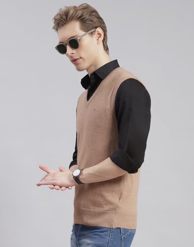 Image of Monte Carlo Off White Solid V Neck Sweater | Warm Woolen Pullover for Men | Soft Comfortable Knitted Winter Wear Sweater for Men's