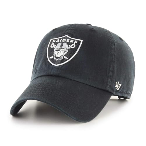 47 NFL Unisex Adult Clean Up Primary Logo Adjustable Hat Cap One Size (US Alpha One Size Las Vegas Raiders - Black Las Vegas Raiders)