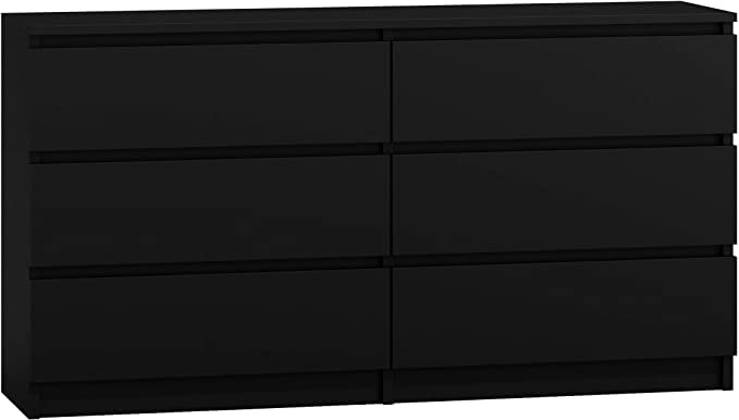 CDF Cómoda 6 Cajones Cajonera Dormitorios Comoda Moderna de Dormitorio Sinfonier Cómoda de Noche Armario de Almacenamiento, Mueble para Ropa - Placa laminada 16 mm Negro 40x138x75 cm