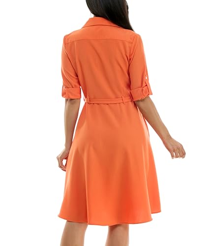 Image of Sharagano Women's Pleated Shirt Dress - 3 /4 Sleeve, V-Neck, Gold Buttons