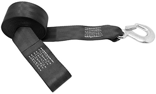 CustomTieDowns 2 Inch Boat/Winch Strap. 1 Inch Flat Sewn Loop On One End. Stainless Steel Forged Snap Hook On Opposite End. Strap Length 16 or 20 Ft. Black Polyester Seatbelt Webbing. (16 Feet)
