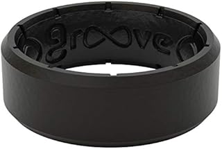 Groove Life Edge Black / Black Silicone Ring Breathable Rubber Wedding Rings for Men, Lifetime Coverage, Unique Design, Comfort Fit Ring - Size 10