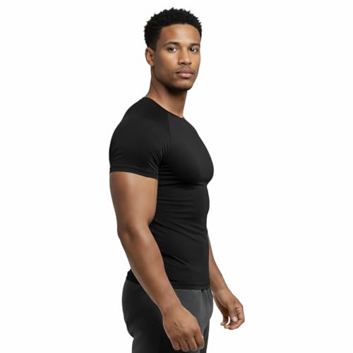 Image of NEVER QUIT Half Sleeve Compression T-Shirt for Men, 90% Polyester 10% Spandex, Skinny Fit, Stretchable, Round Neck, for Gym & Sports
