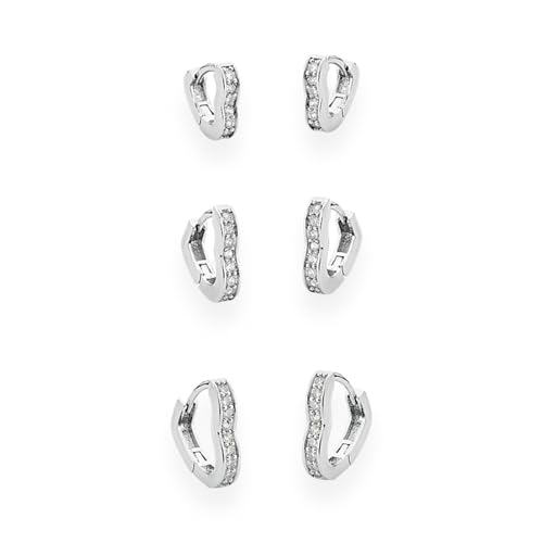 Trio Brinco Argola De Coração Cravejado Zirconia Feminino em Prata 925