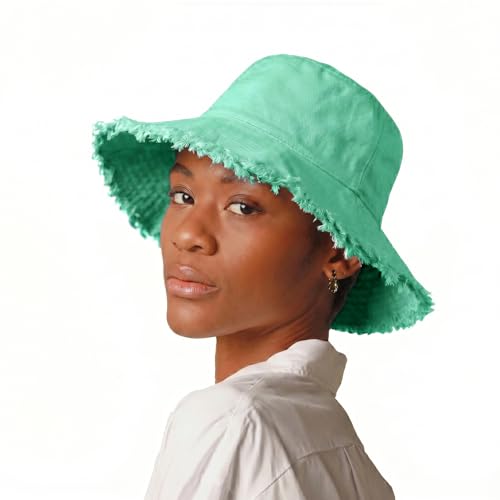 Image of CHOK.LIDS Frayed Bucket Hats for Women Men Unisex Trendy Washed Cotton Floppy Wide Brim Boonie Outdoor Summer Beach Headwear