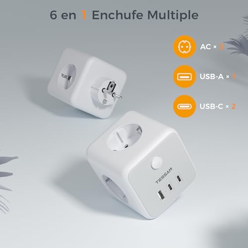 Miniatura 2 de Tessan Ladron Enchufe Con 2 Usb C, 6 En 1 Ladron Cubo Con 3 Tomas Ca Y 3 Usb, Cubo Enchufe Multiple Triple Con Interruptor, Regleta Pared Compatible Con Pad Phone Para Cocina Oficina