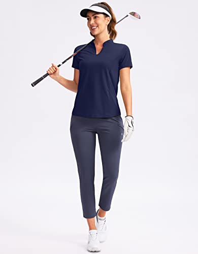 Obla Women's Golf Polo Shirt V-Neck Short Sleeve Collarless Dry Fit Tennis Running T Shirt Golf Tops For Women(Navy_M) #TOP3