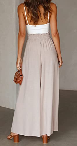 CHARTOU Women's Comfy Drawstring High Waist Wide Leg Casual Palazzo Culottes Pants4