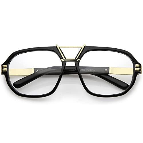 zeroUV - Gold Metal Bar Accent Thick Frame Clear Lens Anti Blue Light Pilot Aviator Glasses 57mm