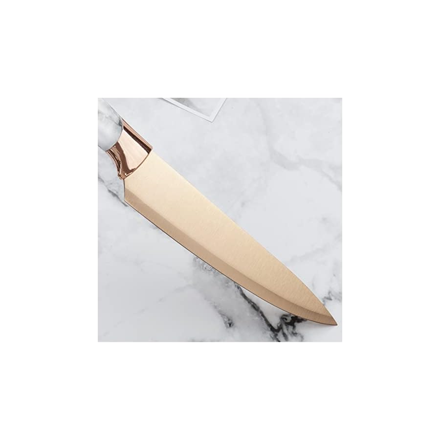 Knife-Set-Non-Stick-Champagne-Gold-Knives-Set-with-Acrylic-Storage-Block-6-Pieces-Sharp-Knife-Set-Stainless-Steel-Beautiful-White-Marbling-Handle-Rainbow-Blade-Kitchen-Knife-Champagne-Gold-Blade Knife Set Non Stick, Champagne Gold Knives Set with Acrylic Storage Block, 6 Pieces Sharp Knife Set, Stainless Steel Beautiful White Marbling Handle Rainbow Blade Kitchen Knife (Champagne Gold Blade)