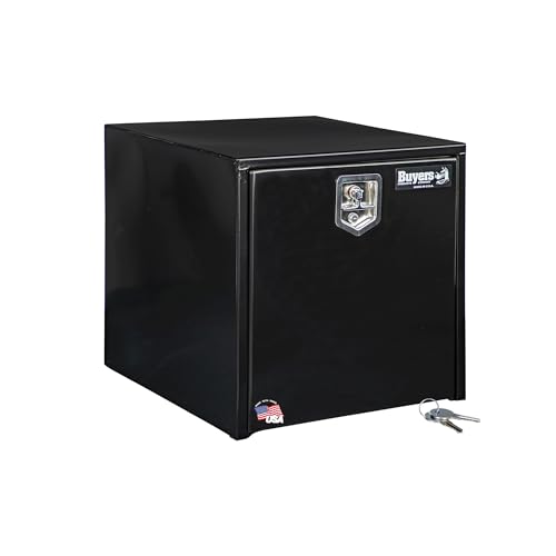 Image of Buyers Products 1704300 Black Steel Underbody Truck Tool Box - 24 x 24 x 24 Inch - Truck Bed & Underbelly RV Storage Box, Locking T-Latch, Weather-Resistant, Heavy-Duty Flatbed Job Box, Made in USA