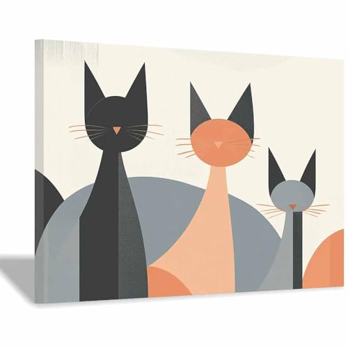 Peinture sur toile animal de chat gris mignon 70x100cm encadrée pour salon
