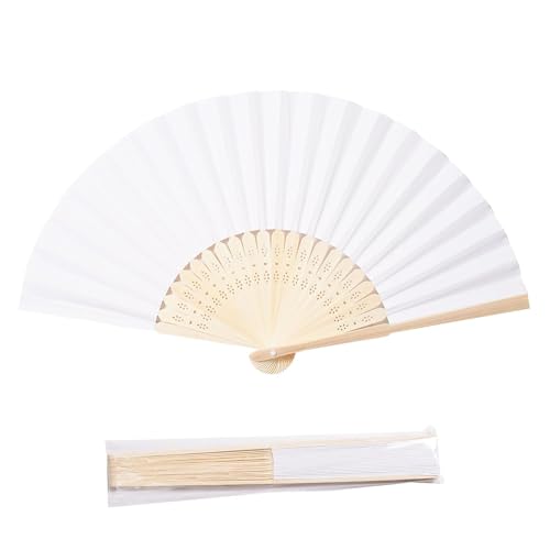 ffscafscn Paper Hand Fans 8.3 Inch Foldable Handheld Fans for Wedding Favors Party Decorations Bridal Shower Baby Shower Summer Cooling Decoration Fan (White)