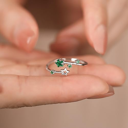 SUYACS 925 Sterling Silver Star Rings with Green Blue Birthstone for Women Cute Adjustable Y2K Rings Double Star CZ Wrap Open Statement Engagement Ring Jewelry Birthday Gifts to My Daughter3