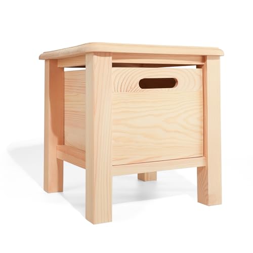 CONSDAN StoneCreek Stool with Storage Drawer, Solid Wood Storage Stool with Rounded Edges, Built-in Storage Drawer, Ideal for Living Room, Bedroom, or Entryway, No Assembly Needed