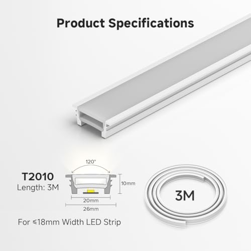 FCOB T2010 3M Neon Silikon Profile Milchweiß Silikon Kanal 120°Flexibel Auflichtbeleuchtung für ≤18mm COB SMD LED Streifen(Nicht inhalt LED Streifen)