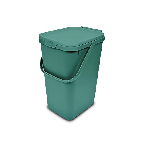 Addis 519353 Kitchen Recycling & General Storage bin 18 litres Stackable Food Waste Organiser Caddy with Clip lock lid & carrying Handle Sage Green