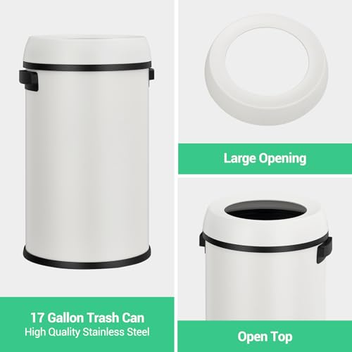 Caneca de basura redonda de 65 L en acero inoxidable blanco miniatura 2
