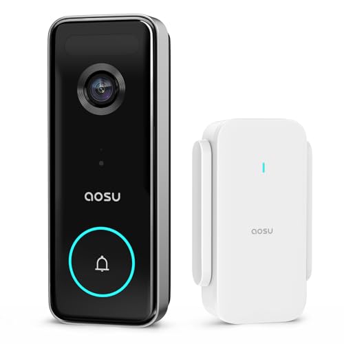 aosu Sonnette sans Fil avec Caméra HD 5MP, Sonnette sans Fil Exterieur Etanche avec Pile, Sonnettes...
