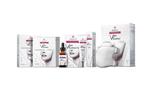 Double Chin Reducer Sagging Neck Firming Anti Aging Wrinkle Reducing Face Lift Slim - Korean Skin Care Routine Set. Vela Contour (Serum Masks Cream Belt)