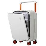 Mixi Luxury Wide Handle Suitcase Carry On Luggage PC Hardside with Aluminum Frame Laptop Front Open, Smoke White, 20-inch, Front Open Wide Handle Carry on Suitcase with Aluminum Frame