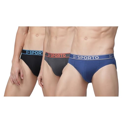 Image of sporto Men's Solid Cotton Brief with Soft Elastic Waistband (Pack of 3) Black