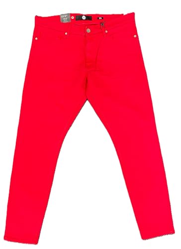 Mens Ross Skinny Tapered Fit No Rips Red Jeans (JR91521)