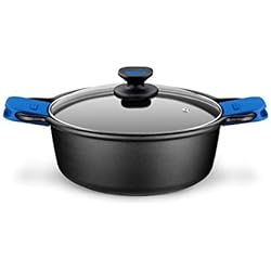 Cacerola Alta 32 Cm Monix Solid Cacerola Alta, Tapa de Cristal y Asas de Silicona, 8 litros, Aluminio, Negro y Azul, 32 cm