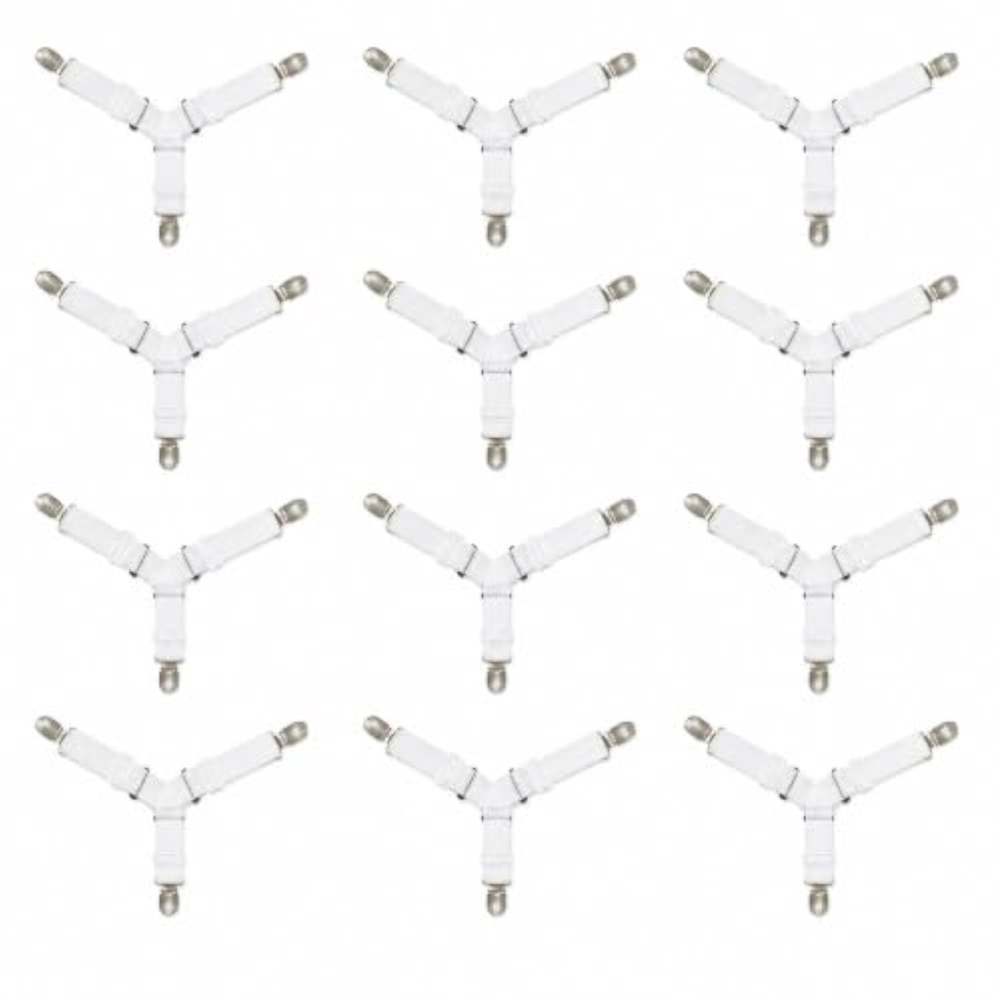 12-Pack Adjustable Sheet Grippers with Hexagonal Clips for Bedding, White
