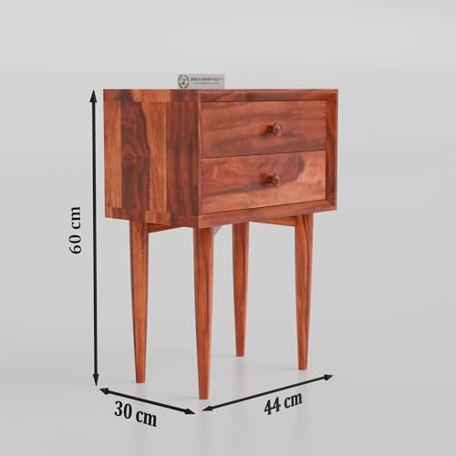 Image of Jangid Handicraft Solid Sheesham Wood Bedside Table for Bedroom | Wooden Bed Side Nightstand End Table with 2 Drawer Storage for Home & Living Room | Sofa Side Table | Rosewood, Honey Finish