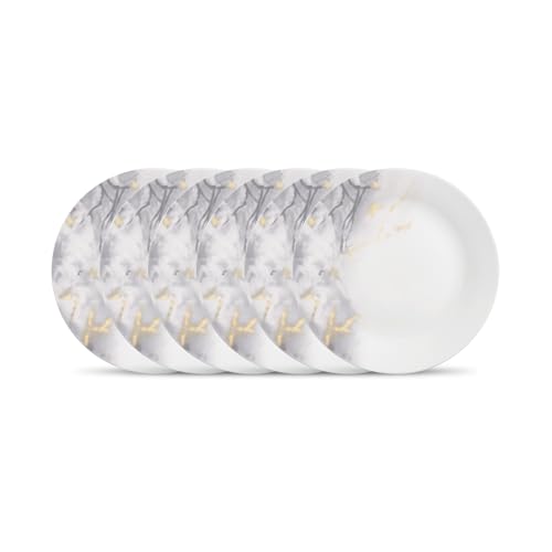 Image of La Opala Diva Pearl Collection Opal Glass Crockery | Full Plate Set of 6 | Twilight Clouds Design | for Dining & Gifting | Microwave Safe | 100% Vegetarian | Extra Strong | Super Light & White