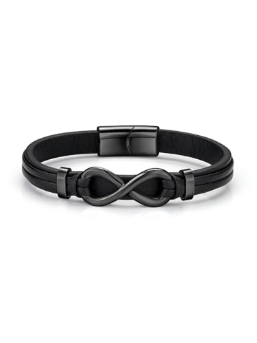 Zysta Lederarmband Herren Unendlichkeitszeichen Armband Infinity geflochten Echtleder Wickelarmband MIT Magnetverschluss - Geschenk für Männer