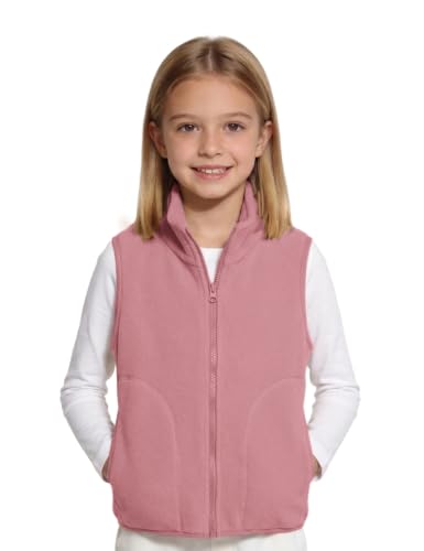 TAGIHOO Kids Polar Fleece Vest Full Zipper Athletic Lightweight Sleeveless Jacket with Pockets for Boys and Girls (US Age 12 Years 14 Years Pink)