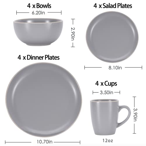 16 Piece Dinnerware Set, Stoneware Dish Set Service For 4, Kitchen Plates And Bowls Set With Mugs,Gray Dinnerware Sets #TOP2
